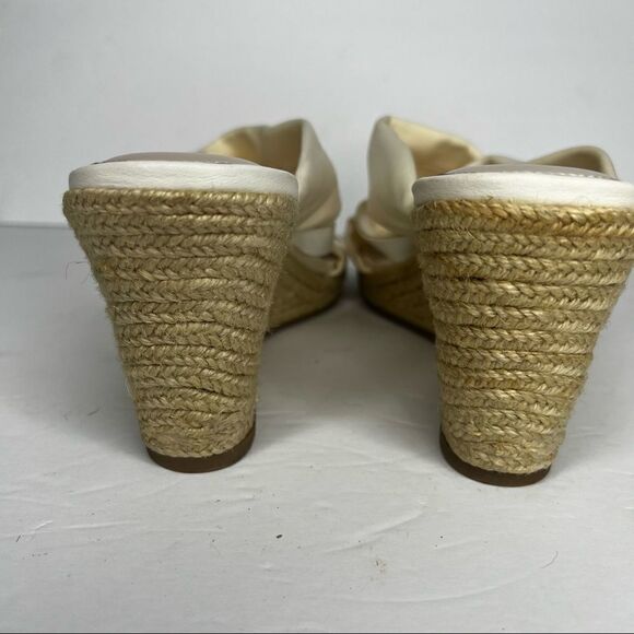 Dana Buchman Ivory/White Stretch Sandal Wedges With Jute Heel Women's Size 9.5 - Picture 5 of 9